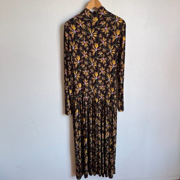 ULLA JOHNSON Fernanda Drop-Waist Floral-Print Stretch-Jersey Turtleneck Dress - Picture 3 of 9